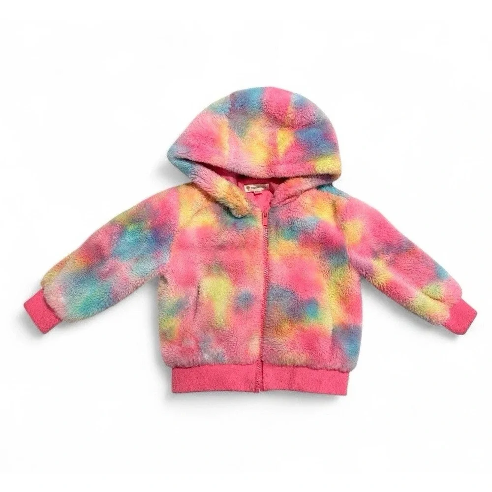 TUCKER + TATE Girl's Sz 3  Faux Fur‎ Tie Dye Jacket In Pink Chiffon Multi